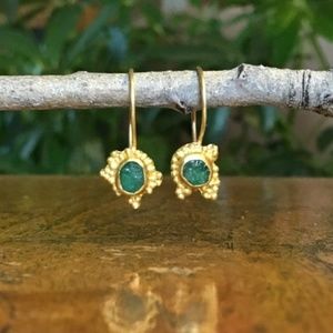 22K gold granulation & rough cut emerald Earrings